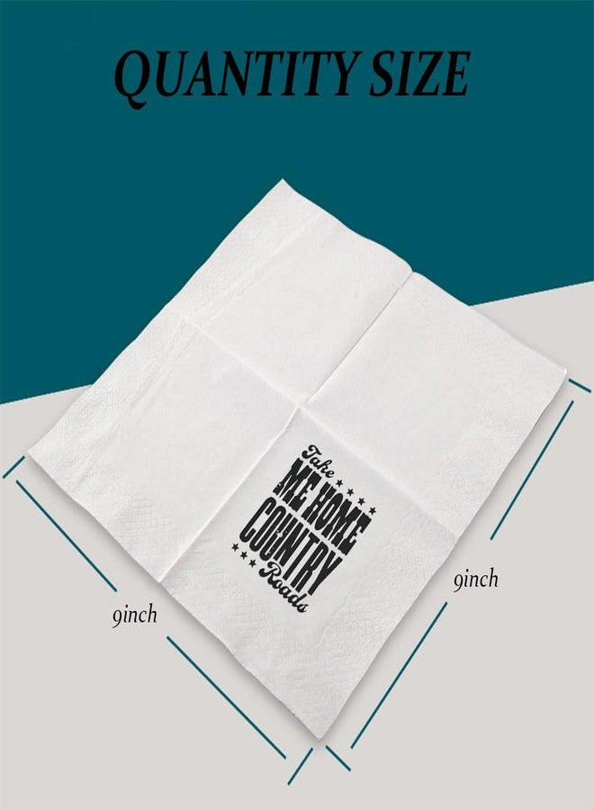 VOWFOO Take Me Home Country Roads Cocktail Napkins West Virginia Mountain Mama Country Western Party Beverage Disposable Paper Napkins 100Pcs 4.5 x 4.5 2-ply (Take Me Home Country Roads), Black - Image 4